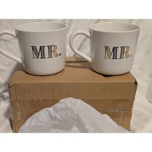 Threshold Mr.& Mr. Coffee Mug Set White Gold MR Lettering Stoneware 2pc